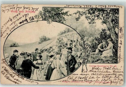 Planegg 1900 Gruss vom Ausflug Tracht Ort lt. Stempel