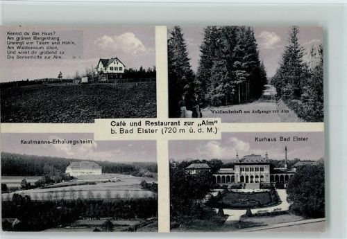 08645 O9933 Bad Elster - Café Restaurant zur Alm Waldlandschaft am Aufgange zur Alm Kaufmanns-Erholungsheim Kurhaus 4-Bildaufnahme