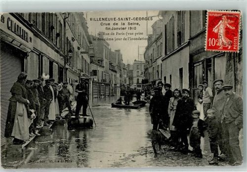 94190 Villeneuve-Saint-Georges 1910 Gebrauchsspuren Crue de la Seine Rue de Paris