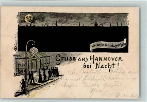 Hannover 1897 Gruss aus - bei Nacht - Schattengestalten AK