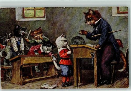 Anschauungs-Unterricht Maus Käfig Katzen Tiere vermenschlicht