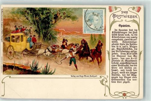Das Postwesen Postkutsche Hofkunstanstalt Eckstein & Strähle Lithographie