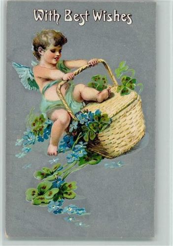 Serie 5005 Verlag Ettlinger - With best wishes - Engel mit einem Blumenkorb AK