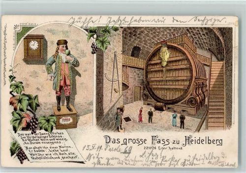 Heidelberg 1899 Grosses Fass Zwerg Perkeo 2-Bildaufnahme Trauben