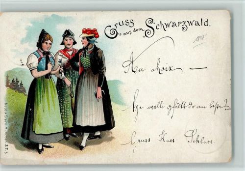 Moch & Stern Nr. 5 Gruss aus dem Schwarzwald Trachten Schwarzwald 1897 Lithographie