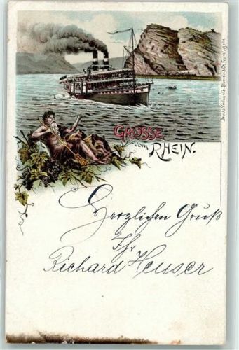 1897 Gruss aus vom Rhein Wassergott Weingott AK