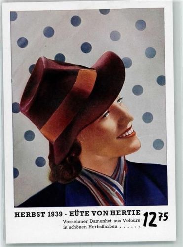 Herbst 1939 Hutmode aus Velours von Hertie AK