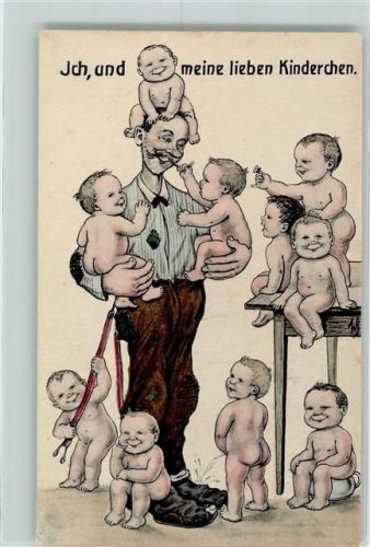 Baby pnkelt den Vater an - Humor sign. Scheuermann AK Nachttopf Künstlerkarte