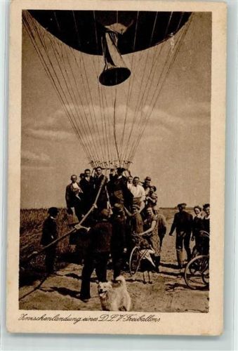 Zwischenlandung eines D.L.V. Freiballons AK Ballon Gebrauchsspuren