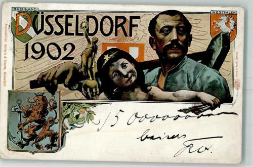 W4000 Düsseldorf Offiz. Karte Nr. 51 Jugendstil Gewerbeausstellung 1902 Gebrauchsspuren