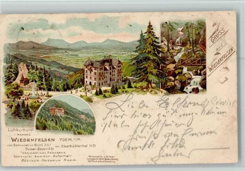 Bühlertal 1898 Luftkurhotel Wiedenfelsen Weg über den Wasserfall