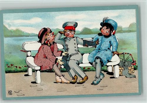 sign Ries - Mädchen mit Strickkorb, schwarz-weiss-rot - Verein für Kinder Volksküchen AK Kinder in Uniform Künstlerkarte
