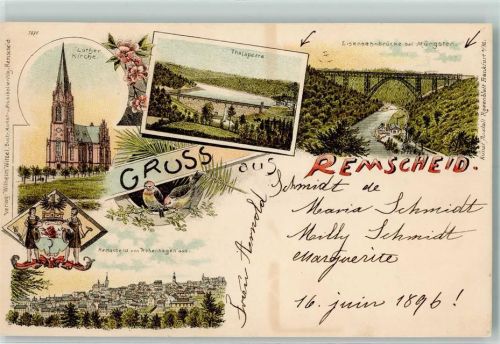 Remscheid 1896 Luther-Kirche Talsperre Eisenbahnbrücke bei Mügsten Rescheid von Hohenhagen aus