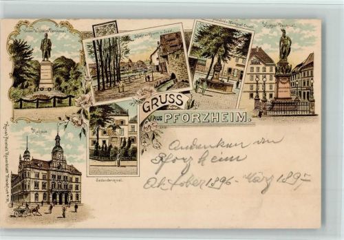 Pforzheim Gruss aus - Kriegerdenkmal, Rathaus , Sedandenkmal AK Rosenblatt Kunstanstalt AK