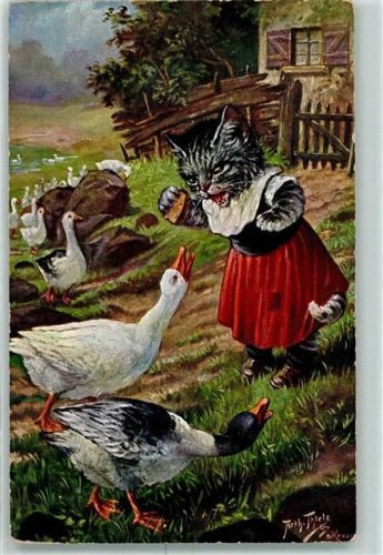 Tiere vermenschlicht Katze Gänse TSN Serie 975 Thiele, Arthur