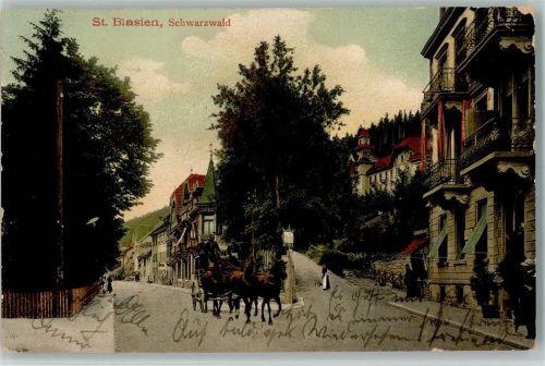 St. Blasien 1906 Postkutschen, Strassenansicht AK