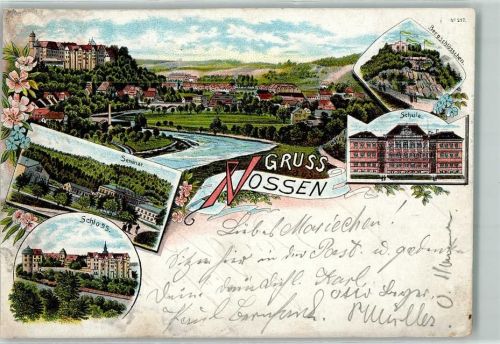 01683 O8255 Nossen 1896 Gebrauchsspuren Bergschlösschen Schule Schloss Seminar Lithographie