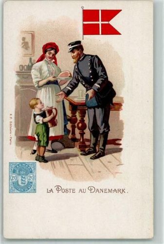 Tracht la Poste au Danmark Flagge Briefmarke Postbote