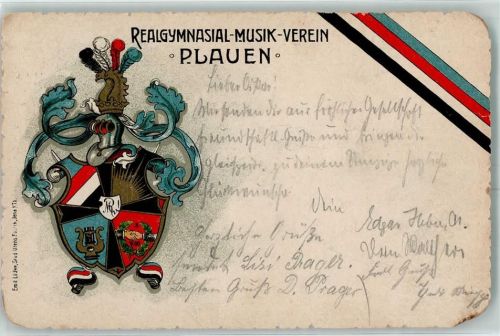 Plauen Realgymnasium Musik-Verein Wappen Studentika Rückseite Zeichnung