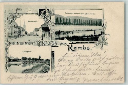 68680 Kembs 1898 - Hauptstraße Kanalhafen Nachtfähre über den Rhein Klein Kembs