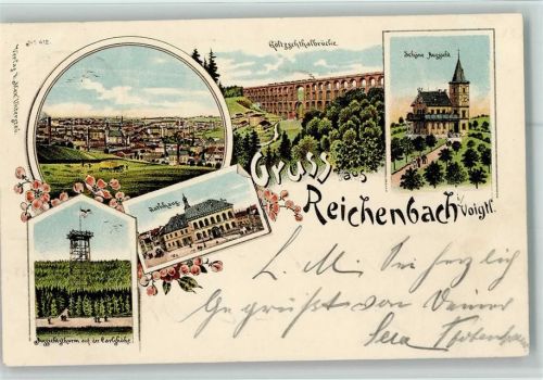 Reichenbach 1897 Ortsansicht Göltzschtalbrücke Schöne Aussicht Rathaus Aussichtsturm auf der Karlshöhe
