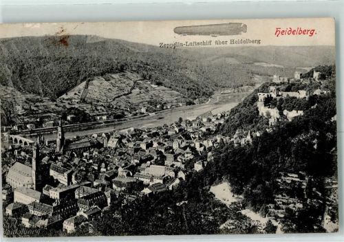 Heidelberg 1909 Luftschiff über der Stadt Kunstverlag Hepp Nr. 17114 AK