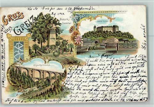 Greiz 1900 Bismarck-Denkmal Oberes Schloss Elstertalbrücke