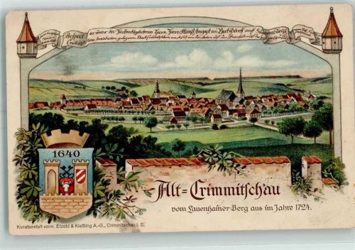 Crimmitschau 1914 Alt-Crimmitschau vom Lauenhainer Berg aus im Jahre 1724 Stadtrechtsfeier