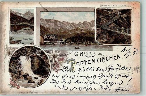 82467 W8100 Partenkirchen 1895 Gebrauchsspuren Vorläufer Druck 1890 - 1895 Gruss aus Lithographie Wasserfall AK