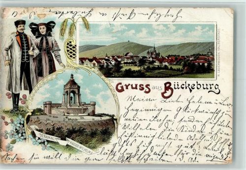 Bückeburg 1898 Gruss aus - Litho, Kaiser Wilhelm Denkmal , Eckknick AK