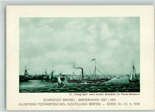 Bremen Unterweserfahrt anlässlich des 44. Deutschen Philatelisten-Tages am 13. Juni 1938 Schiffpost MS Oceana Bremen - Bremerhaven Raddampfer Segelschiffe Windmühle