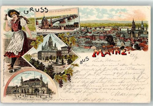 Mainz 1896 Mainzerin Stadthalle Dom Gutenberg-Denkmal Neue Straßenbrücke