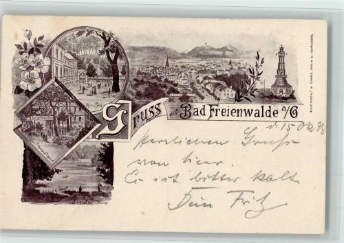 O1310 Bad Freienwalde Kur-Park Gesamtansicht Kriegerdenkmal Grüne Tanne Bäa-See Mehrfachaufnahme Bahnpoststempel Zug 444 Bahnpoststempel 1898