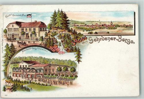 Gehrden 1898 Gruss aus - Lithographie , Gehrdener Bergen Restaurant, Gasthof Deutsches Haus