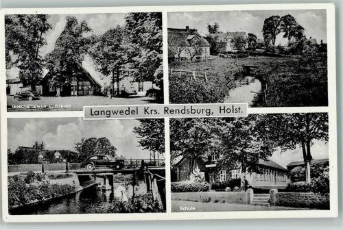 Langwedel 1953 Geschäftshaus Krause, Schule, Dorfstrasse AK