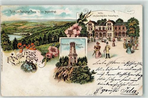Rochlitz 1902 Rochlitzer Berg Friedrich August-Turm Hotel Heberkorn Lithographie