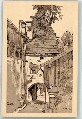 Burghausen Am langen Weg sign. Franz Ermer 13.08.1913