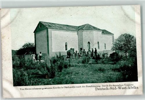 von Hereros besetzt gewesene Kirche in Okahandja nach der Beschießung durch deutsche Truppen Namibia