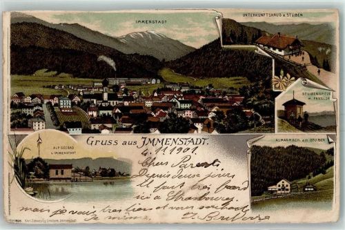 Immenstadt 1901 Unterkunftshaus a. Stuiben Stuibenspitze mit Pavillon Almagmach am Stuiben Alpseebad Lithographie