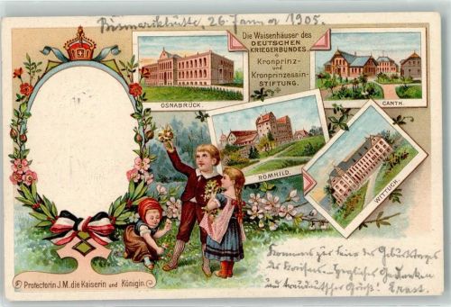 54516 W5560 Wittlich 1905 Prägedruck die Weisenhäuser des Deutschen Kriegerbundes Kronprinz u. Kronprinzessin-Stiftung Osnabrück Römhild Canth Lithographie