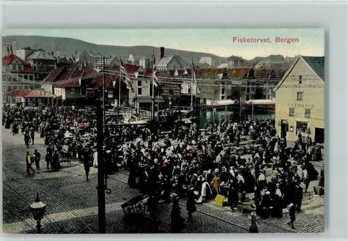 Bergen 1912 Fisketorvet - Schöne Marktszene AK
