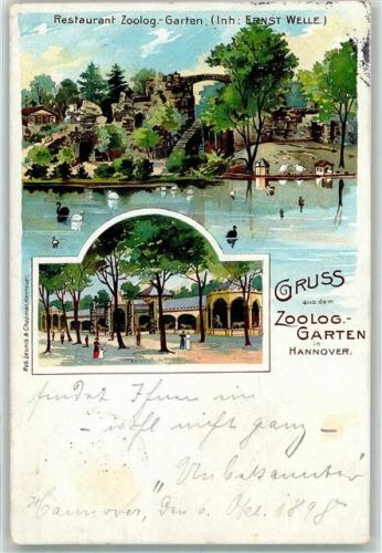 Hannover 1898 Zoologischer Garten Restaurant Teich Schwäne Enten