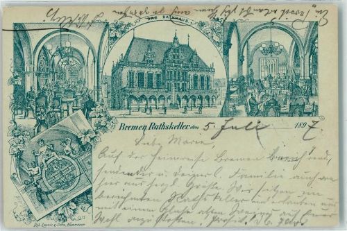 Bremen 1897 Gasthaus Ratskeller Speisesaal Rathaus