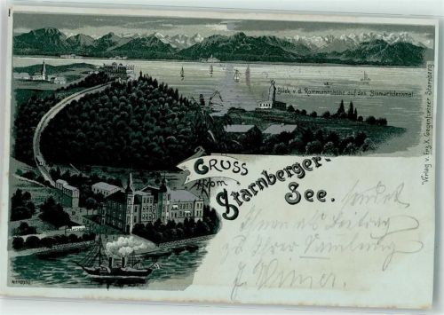 Starnberg 1899 Starnberger See Dampfschiff Bismarckdenkmal Bergbahn