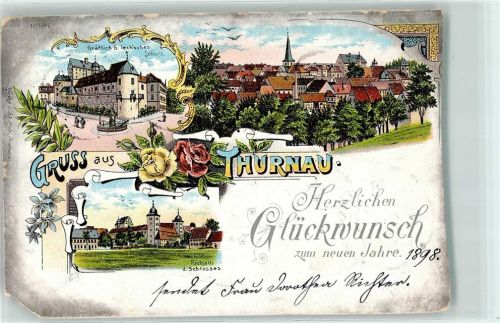 Thurnau 1897 Schloß Thurnau Rosenknospen Lithographie Ecke ab