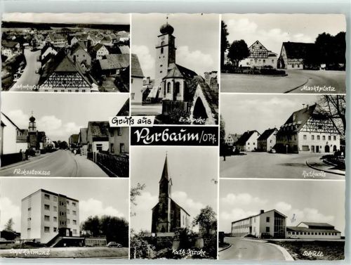 Pyrbaum Bahnhofstraße Fuchsstraße Café Ramond ev. Kirche kath. Kirche Marktplatz Rathaus Schule
