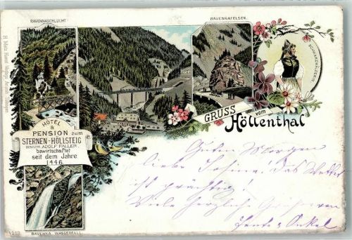 Breitnau 1897 Bahnpost Frankfurt Neustadt Zug 48 25.9.97 Hotel Pension zum Sternen-Höllsteig Ravennaschlucht Tracht