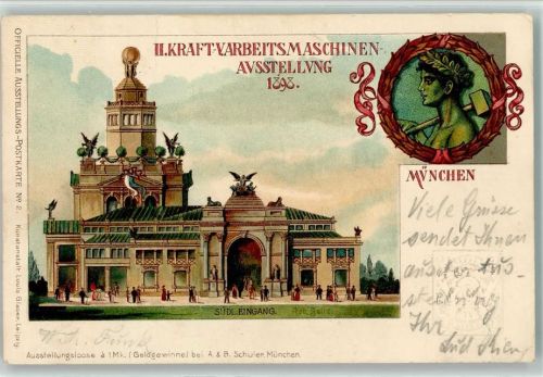 München II. Kraft - und Arbeitsmaschinen-Ausstellung 1898 Südl. Eingang Schmied Hammer