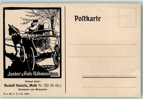 Melk Junker & Ruh Nähmaschinen Rudolf Hainitz Uhrmacher und Mechaniker Nähmaschine Werbe AK