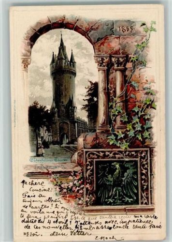 Frankfurt 1901 Prägedruck Eschenheimer Turm Lithographie